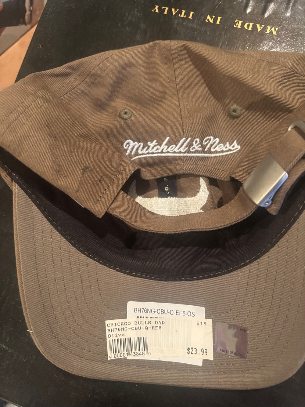 Mitchell & Ness Olive Green Strapback Hat with Embroidered Logo